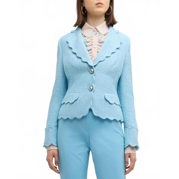 MAISON COMMON Jackets & Blazers - NEW MAISON COMMON scalloped cotton-blend two-button tweed jacket in sky